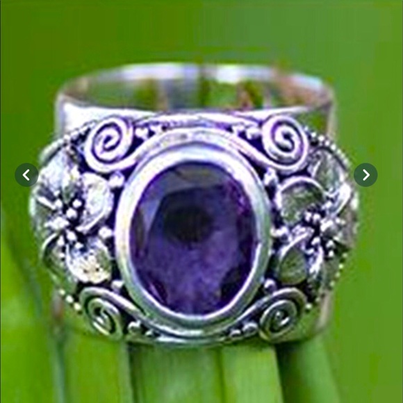Unisex Size 9 Amethyst Silver Ring - Picture 8 of 12